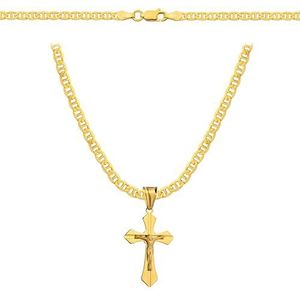 Amor Luxury 585 gouden ketting voor heren 925/585 - koninklijke ketting - kruis - gouden ketting, herensieraden, cadeau voor vrienden, verjaardagscadeau, halsketting, 60 cm, Zilver, Geen edelsteen