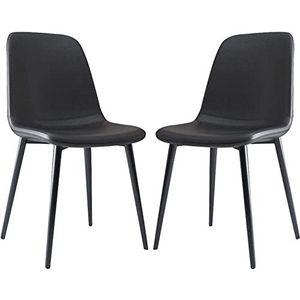 GEIRONV Leren eetkamerstoel set van 2, for balie lounge woonkamer receptie stoel met ergonomische rugleuning en metalen poten Eetstoelen (Color : Black, Size : 90 * 36 * 41cm)