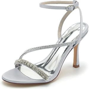 Trouwschoenen Voor Dames Bruidshakken Stiletto Hoge Hakken Open Neus Enkelband Puntige Neus Pump Sandalen Zomer Kleed Bruidsmeisjes Hakken,Zilver,38 EU