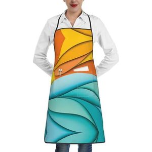 ZhaoYuGoods Tropische bloemenschorten met zakken voor vrouwen, stijlvolle kookschorten voor keuken, tuinieren, salon, ideale print schort, Zonsondergang en zonsopgang met oceaan zeegolven, Eén maat