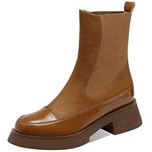 Regenlaarzen Luxe Laarzen Vrouwen Enkellaarzen Chunky Winter Schoenen Platform Enkellaarzen Slip op Chunky Hak Boot Dames Schoenen Regenschoenen (Color : Brown, Size : 39)