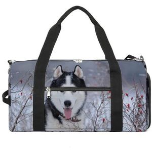 Siberische Husky Hond in Winter Reizen Gym Tas met Schoenen Compartiment En Natte Zak Grappige Tote Bag Duffel Bag voor Sport Zwemmen Yoga