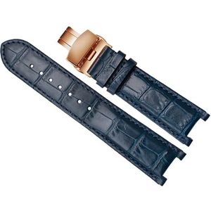 dayeer Echt lederen horlogeband voor GC gekerfde heren- en dameshorlogeriem met roestvrijstalen vlindergesp (Color : Blue Rose, Size : 22-13mm)