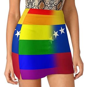 LGBT Pride Venezuela Vlag Dames Skorts Hoge Taille Tennisrok Gelaagde Korte Mini Rok Culottes Skorts Met Zakken 2XL