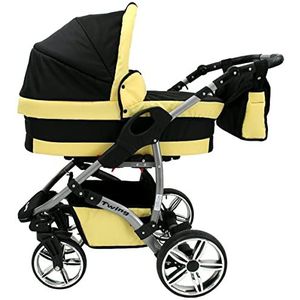 Kinderwagenset 40 kleuren om uit te kiezen Buggy, lekvrije wielen, Twing by SaintBaby Black Yellow 3-in-1 met babyzitje