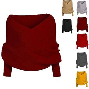 Women Autumn Winter Scarf Wrap Sweater, Womens off the Shoulder Sweater Scarf with Sleeves (Burgundy)