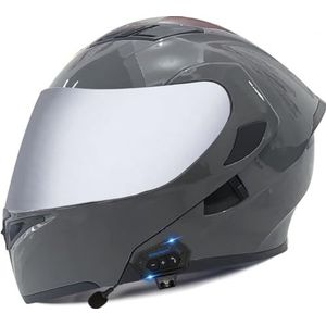Omkeerbare Motorhelm Integraalmotorhelm Bluetooth-Helm Met Anticondens Ingebouwd Dubbel Vizier Met Microfoon DOT/ECE Goedgekeurd Voor Volwassen Mannen En Vrouwen Racing 8,L(59-60CM)