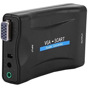 Draagbare VGA naar SCART AV Converter, VGA naar SCART Video Audio Converter Adapter met afstandsbediening, ondersteuning voor 1080P, NTSC, PAL, SECAM, voor HD TV DVD Box