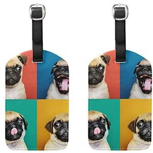 Bagage Labels,Schattige Pug Puppy Print Bagage Bag Tags Travel Tags Koffer Accessoires 2 Stuks Set