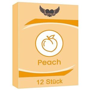 Lovelyness Condooms met smaak, perzik, 52 mm, 12 stuks, gevoelsecht, extra dun, extra vochtig anaal verkeer, glijfolie