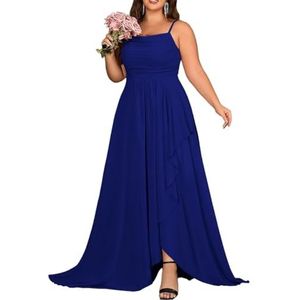 KURFACE Chiffon bruidsmeisjesjurk met split geplooide A-lijn bruidsmeisje formele avondjurk, koningsblauw, 32