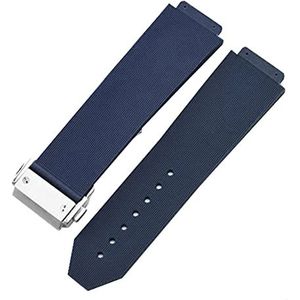 Horlogearmband Compatibel Met Vouwgesp Siliconen Rubberen Horlogebandje Horlogeaccessoires Horlogebandketting (Color : Blue-Silver Clasp, Size : 26mm)