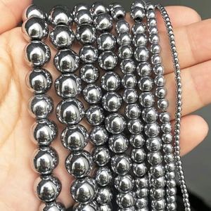 Zilverkleurige hematiet steen natuurlijke losse ronde kralen voor doe-het-zelf sieraden maken armband oorbel accessoires 15 '' 2 3 4 6 8 10 12 mm-zilver hematiet-4 mm ongeveer 91 stuks