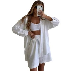 Leader of the Beauty Vrouwen Zomer Shirt Korte Broek Pak Lichtgewicht Elastische Broek Set Dun Pak Casual Cool, Wit, S