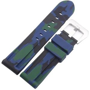 Universele 22mm 24mm 26mm camouflage kleurrijke rubberen horlogeband compatibel met herenhorloge horlogeband Compatibel met Samsung Gear S3 Classic Panerai (Color : Blue Silver buckle, Size : 26mm)