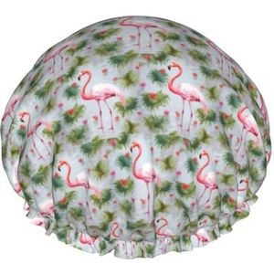 Witte Flamingo Print Douchekapjes Elastische Herbruikbare Waterdichte Badmutsen Dubbellaags Haar Cap Voor Vrouwen Mannen
