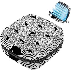 MUOOUM Vissen Japan Wave Patroon Maandverband Opbergtas Menstruatie Pad Tas Draagbare Menstruatie Cup Pouch met Rits voor Tiener Meisjes Vrouwen Dames