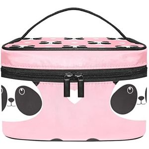 Make-up Organizer Bag, Travel Makeup Bag Organizer Case Draagbare Cosmetische Tas voor Vrouwen en Meisjes Toiletries Leuke Panda Gezicht met Hart op Zoet Roze, Meerkleurig, 22.5x15x13.8cm/8.9x5.9x5.4in