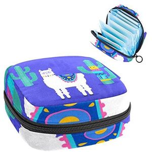 Maandverband Opbergtas,Draagbare maandverband Opbergzak,Leuke Alpaca Cactus, Meerkleurig, 4.7x6.6x6.6 in/12x17x17 cm