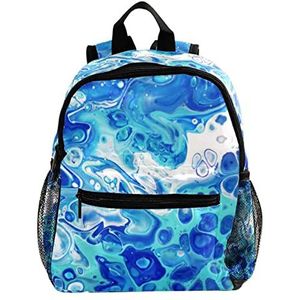 Leuke Mode Mini Rugzak Pack Bag Abstracte Kunst Acryl Blauw Marmeren Textuur, Meerkleurig, 25.4x10x30 CM/10x4x12 in, Rugzak Rugzakken