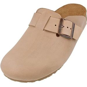 HAFLINGER Porto Elegante klomp van leer, rubberen zool en kurk, latex voetbed, pantoffels, uniseks, taupe, 43 EU