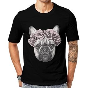 Franse Bulldog Rose Crown heren korte mouw grafisch T-shirt ronde hals print casual tee tops 4XL