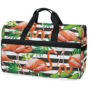 Vogel Streep Zwart Flamingo Tropische Sport Zwemmen Gym Tas met Schoenen Compartiment Weekender Duffel Reistassen Handtas voor Vrouwen Meisjes Mannen