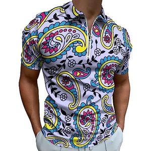 Paisley Patronen Polo Shirt voor Mannen Casual Rits Kraag T-shirts Golf Tops Slim Fit