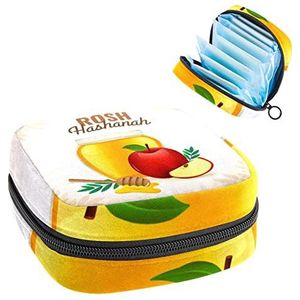 Rosh Hashanah Appels en Honing,Periode Pouch Draagbaar,Tampon Opbergtas,Tampon Houder voor Portemonnee Vrouwelijke Product Organizer, Meerkleurig, 4.7x6.6x6.6 in/12x17x17 cm