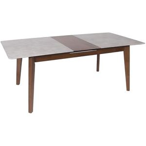 HWC-M57 Eetkamertafel, massief hout laminaat melamine 160-200 x 90 cm, uittrekbaar betonlook, bruine poten