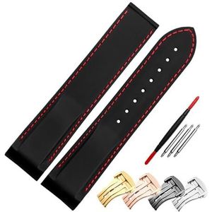 YingYou Rubber Horlogeband 20mm 22mm Siliconen Horlogeband Geschikt Compatibel Met Omega Horlogeband Vouwsluiting Gebogen Uiteinde Polshorloges Riem (Color : Black red stitch, Size : 22mm silver buc