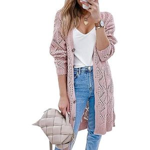 Gehaakt Gebreid Vest - Roze - Dames - Lange Mouwen - Oversized - Elegant