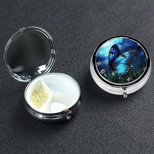 Kleine pillendoos draagbare pillendoosje 3 compartimenten metalen pillenhouder organizer schattige vlinder nacht reizen pillendoos voor portemonnee zak