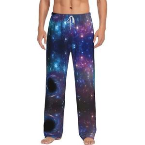 Galaxy Lange loungewear broek voor heren, nachtkleding, pyjamabroek, nachtkleding met zakken en trekkoord, Wit, S