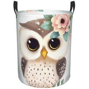 Leuke uil met bloemen wasmand met handgrepen, opvouwbare wasmand Oxford doek vuile kleding mand waterdichte kleding speelgoed opbergbak organizer voor slaapkamer badkamer slaapzaal