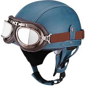 BDTOT Retro halve helm voor motorfiets, Duitse stijl, voor scooter, cruiser, chopper, anti-botsing helm met afneembare gehoorbescherming, met vizier, ECE-gecertificeerd, scooter-, bromfietshelm