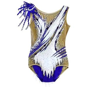 Mouwloze Ritmische Gymnastiekpakjes Met Strass Steentjes, Wedstrijdsportspecifieke Kleding(4XL)