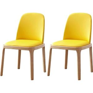 GEIRONV Massief houten eetkamerstoel 2 stuks, Home Restaurant Klein appartement Rugleuning gestoffeerde stoel Moderne minimalistische Hotel Cafe lederen stoel Eetstoelen (Color : Yellow, Size : 50x5