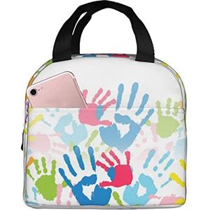 JYQCNSMJYB2 Kinderen Hand Print Licht Duurzaam Tote Bag voor Kantoor Werk School Geïsoleerde Lunch Box voor Vrouwen en Mannen