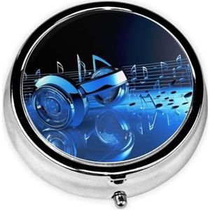 Ronde pillenetui voor portemonnee of zak 2 compartimenten medicijnpillendoos draagbare kleine pillenorganizer blauwe muziek pillendoos reisgeneeskunde vitamine kabeljauw leverolie opbergdoos