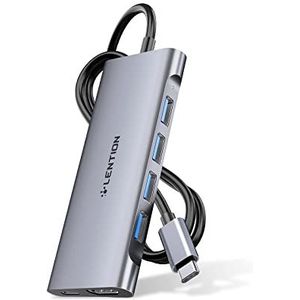 LENTION 6-in-1 USB-C Hub met Lange Kabel van 1M, HDMI 4K, 4 USB 3.0, PD 60W Type-C Opladen, Adapter voor MacBook Pro 2016-2024, Mac Air (C35-1M, Ruimte Grijs)