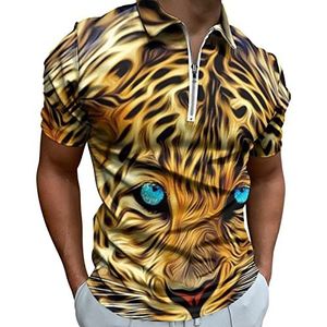 Prairie Cheetah Luipaard Half Zip-up Polo Shirts Voor Mannen Slim Fit Korte Mouw T-shirt Sneldrogende Golf Tops Tees 2XL