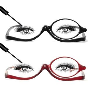 JM 2 paar make-up leesbrillen met vergrootglas en neerklapbare cosmetische leesbrillen voor vrouwen +1.0