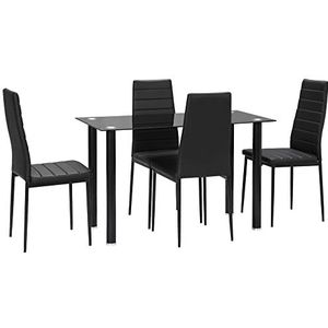 HOMCOM 5 st. Eetset, eettafel met 4 stoelen, keukentafel met blad van gehard glas, eetset, eetkamermeubels, eettafelset voor keuken, eetkamer, staal, zwart