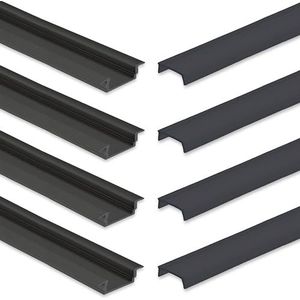 INNOVATE 4x LED aluminium profiel 2m voor LED-strips tot 12mm breedte aluminium profiel indirecte verlichting profiel zwart inbouwprofiel incl. diffuser zwart