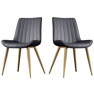 GEIRONV Eetkamerstoelen Set van 2, Pu Lederen goud metalen poten receptie stoel for keuken woonkamer slaapkamer appartement make-up stoel Eetstoelen (Color : Brown)