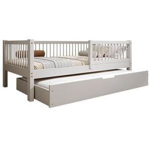 TIMBEE - Alfi Duo - Kinderbed 70x140 met Lade - Tweepersoonsbed Grijs - Kinderbed met Lattenbodem en Valbeveiliging Afneembaar - Draagvermogen Tot 100kg - Gemaakt Van Klasse 1 Grenenhout