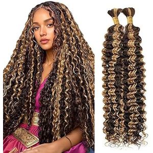Jucames Deep Wave Human Hair for Braiding Weave Extensions Natural No Weft Knotless 2 Braids Per Pack Color Highlight Blonde 14 14 Inch