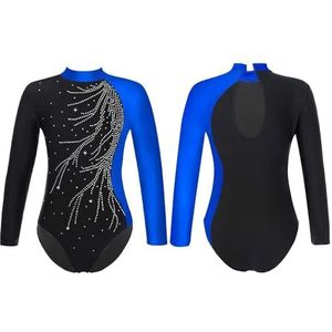 SHBHWS Gymnastiekpak kinderen meisjes gymnastiek tricot overall ballet dans kostuum sleutelgat rug opstaande kraag workout yoga dansen training body meisjes turnpak, blauw, 12
