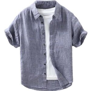 Dvbfufv Mannen Dunne Ademend Linnen Shirts Mannelijke Zomer Vintage Trendy Shorts Mouw Shirt Tops Jeugd Casual T-Shirt, Paars Grijs, M